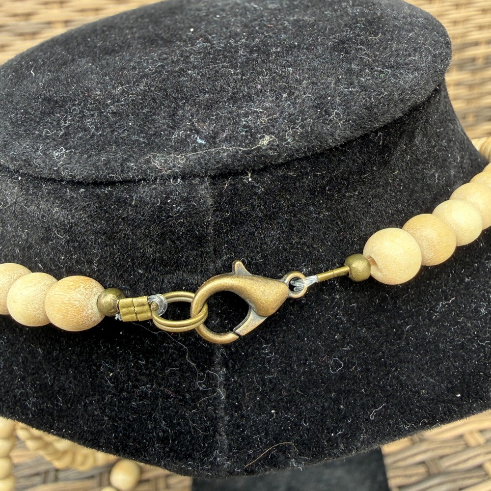 Wood Bead Multi Strand Necklace Tiered Layered Statement Boho Natural Neutral - Picture 4 of 7
